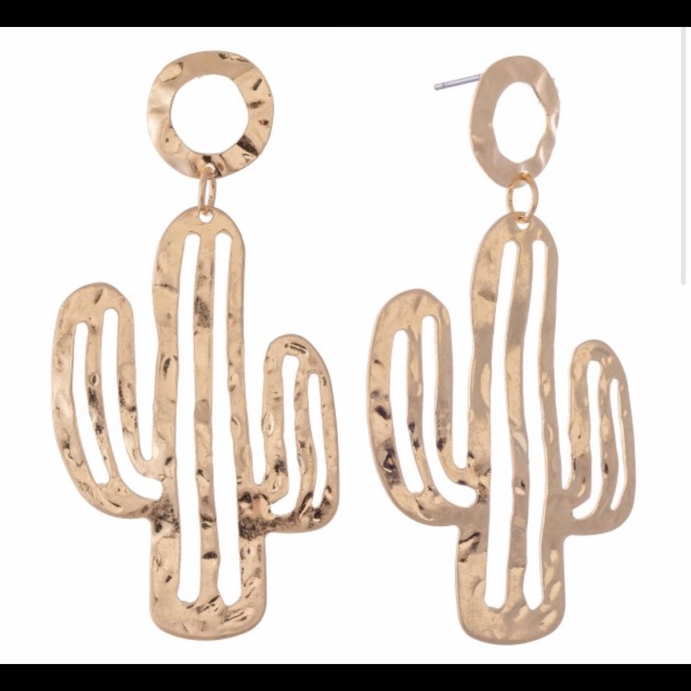 Gold Cactus Earrings & Matching Navy Wristlet